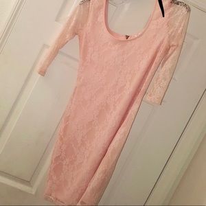 Pink Lace Long Sleeve Mini Dress